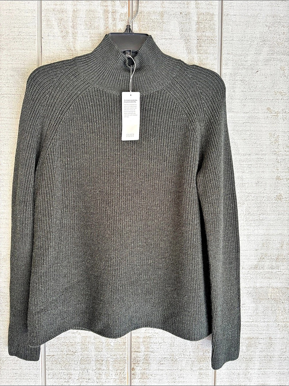 Eileen Fisher Turtle NK Raglan Top Merino Wool Turtleneck in Gray Size XXS NWT